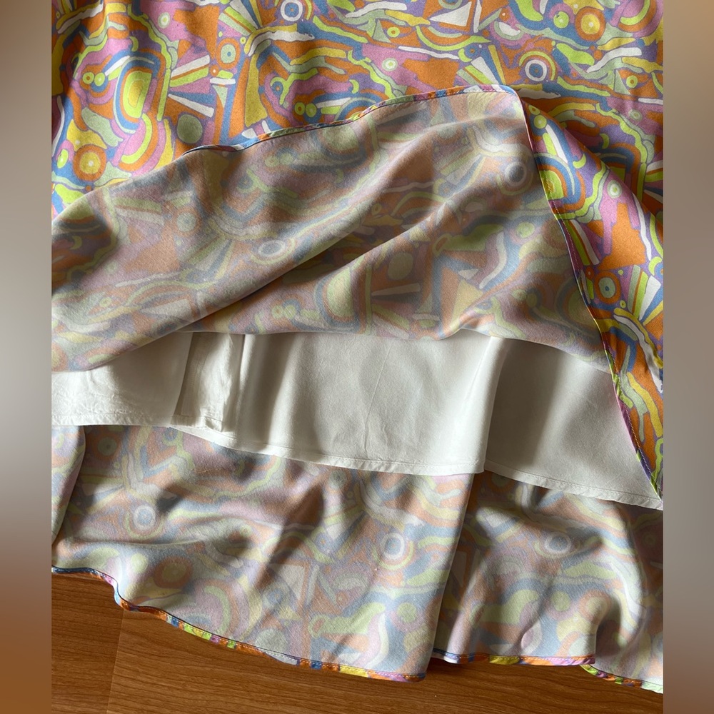 Olivia Rubin Amaya Abstract Print Midi Slip Multicolor Ruffle Dress Size 14 - Picture 8 of 15